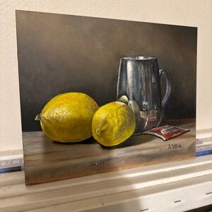 Cup with tea and lemons oil painting by A. Tatin